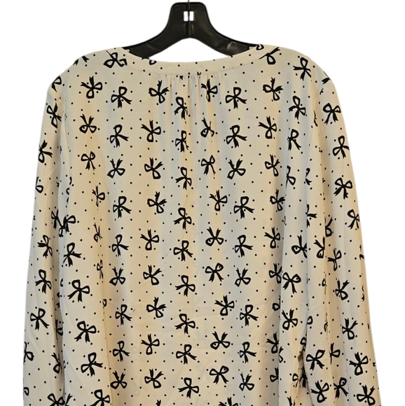 Talbots Smocked-Sleeve Bow Top Women's Size XL Casual Cottage Core Black/Cream - Picture 9 of 14